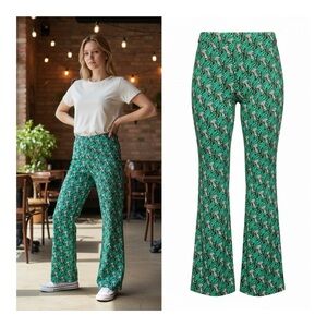 Maliparmi Italian Luxury Green Patterned Wide-Leg Boho Trousers NWT